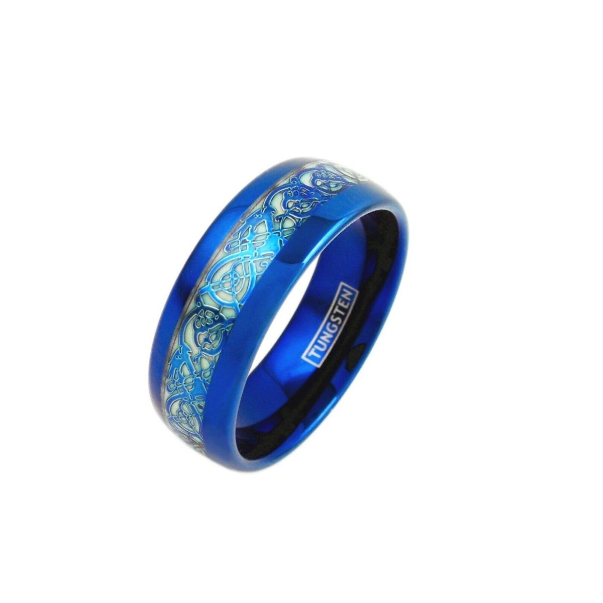 Celtic Glow - Glow in the Dark Blue Celtic Tungsten Ring