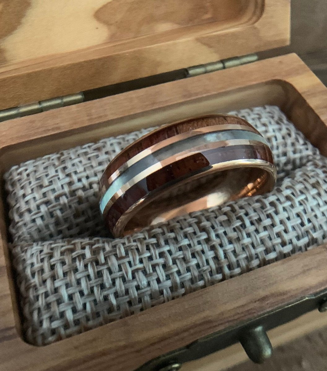 Wooden Pearl - Rose Gold Koa Wood Mother of Pearl Wedding Ring