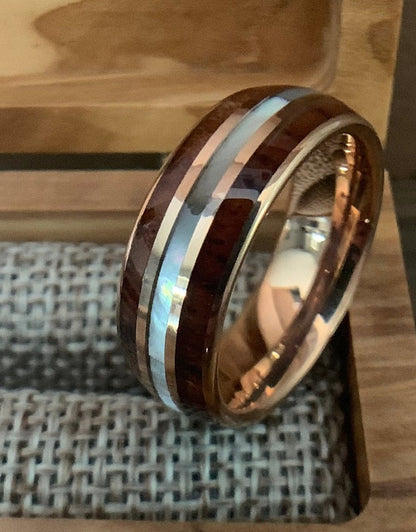 Wooden Pearl - Rose Gold Koa Wood Mother of Pearl Wedding Ring