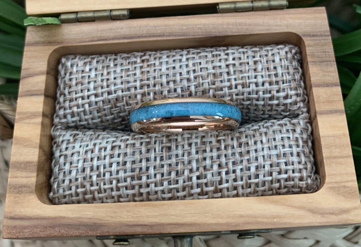 Turquoise Rose - Crushed Turquoise Rose Gold Tungsten Ring