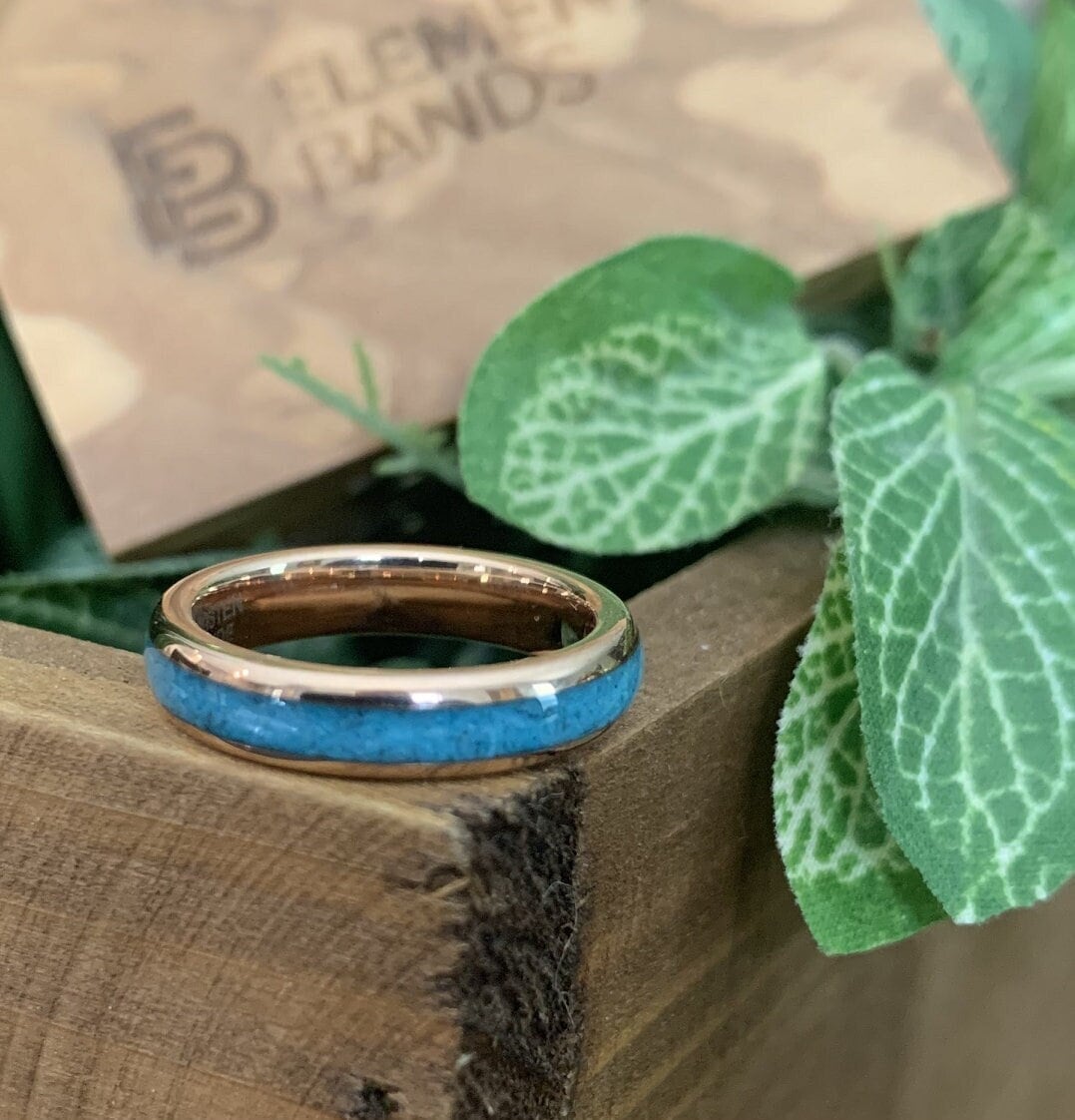 Turquoise Rose - Crushed Turquoise Rose Gold Tungsten Ring