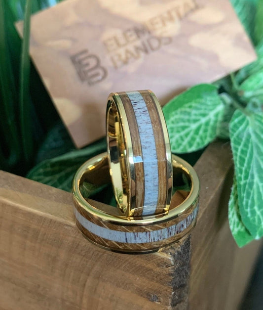 Gold Nature - Whiskey Barrel and Antler Wedding Band