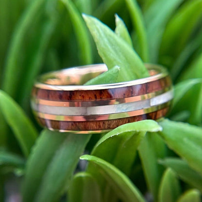 Wooden Pearl - Rose Gold Koa Wood Mother of Pearl Wedding Ring