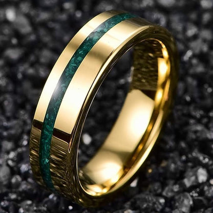 Gold Tungsten Malachite Ring