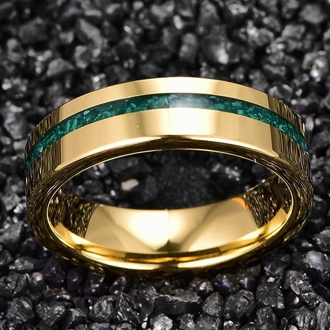 8mm Men's Wedding Band with Malachite Inlay