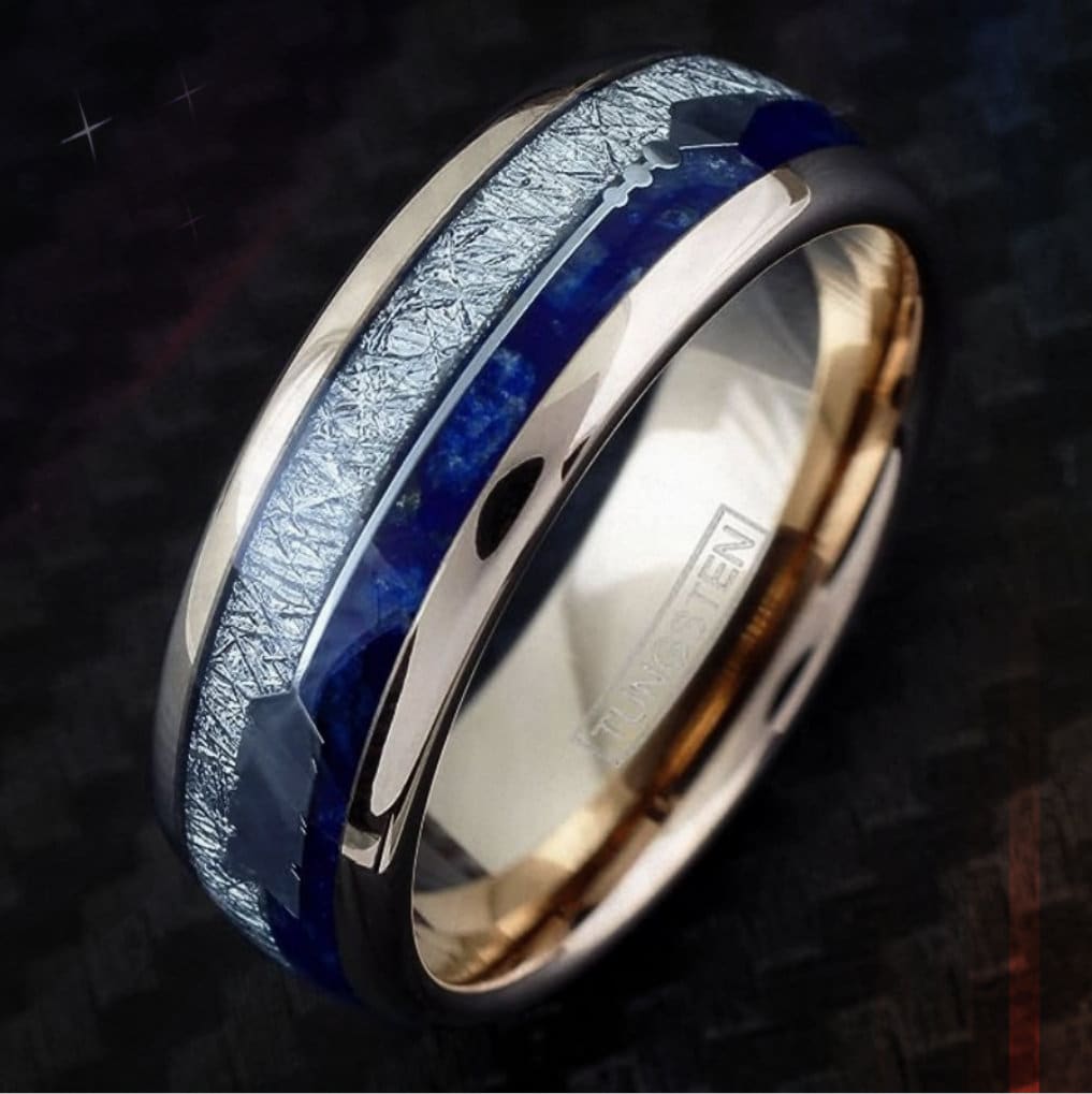 Men's 8mm Lapis Lazuli Faux Meteorite Wedding Ring