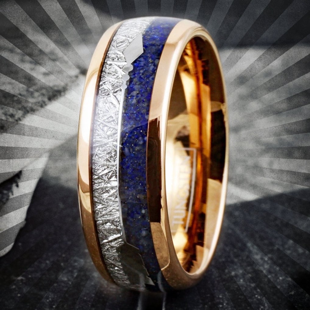 Lapis Lazuli Meteorite Wedding Ring