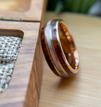 Wooden Pearl - Rose Gold Koa Wood Mother of Pearl Wedding Ring