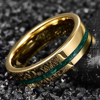 Gold Malachite - Gold Tungsten Malachite Ring