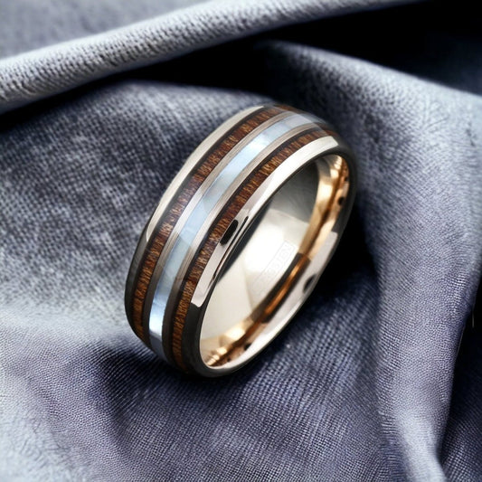 Wooden Pearl - Rose Gold Koa Wood Mother of Pearl Wedding Ring