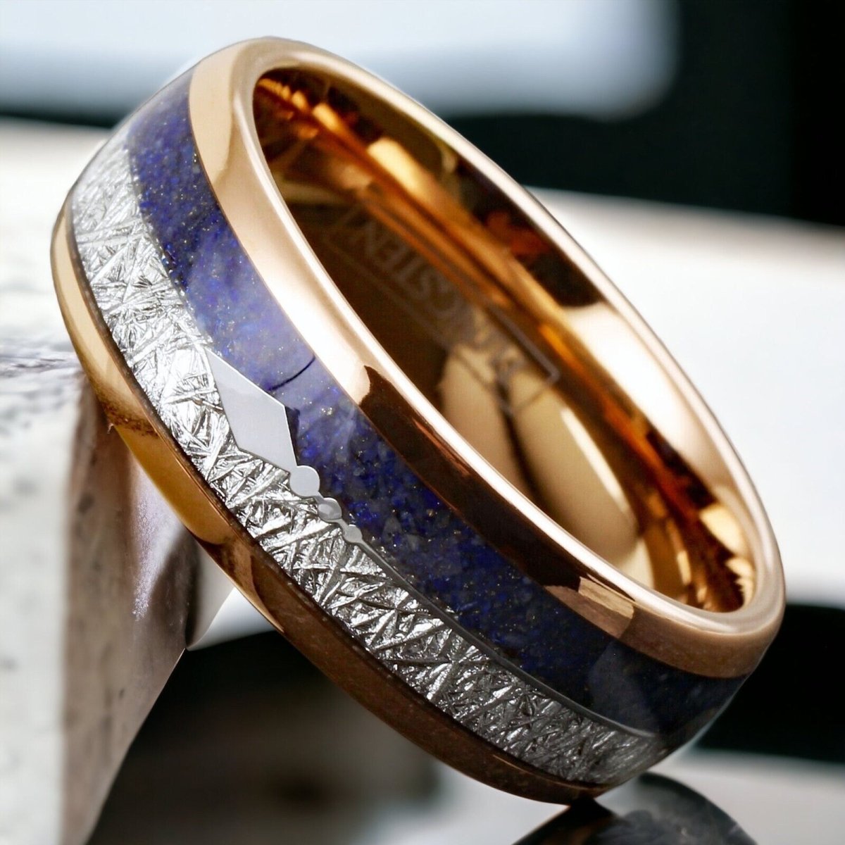 Lapis Arrow - Lapis Lazuli Rose Gold Meteorite Ring