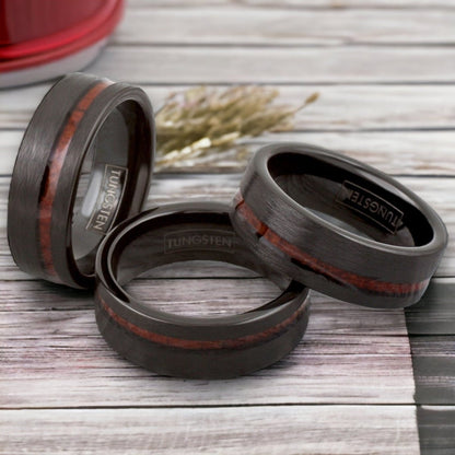 Distressed Wood - Distressed Tungsten Ring with Koa Wood Inlay