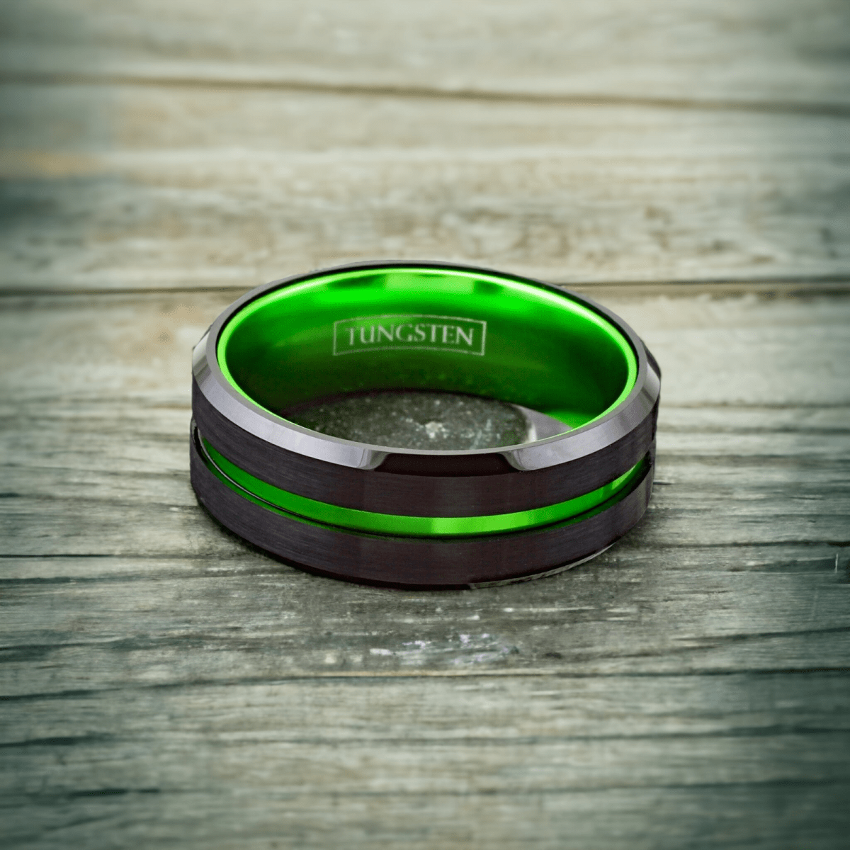 Mens wedding bands black 2025 and green