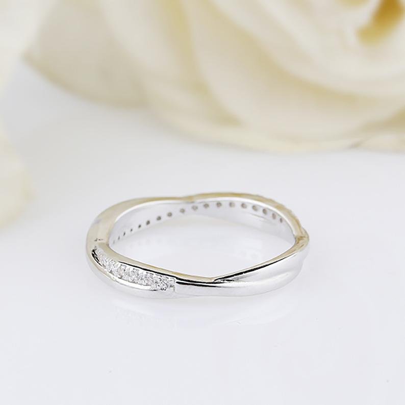 Love Crossover - 14k Gold Moissanite Wedding Band - Elemental Bands