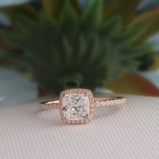 Halo moissanite engagement ring