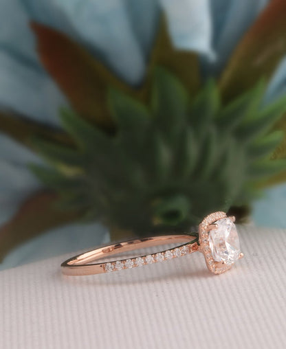 cushion cut halo moissanite ring