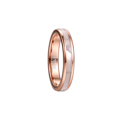 Golden Pearl - Rose Gold Tungsten Ring with Mother of Pearl Inlay