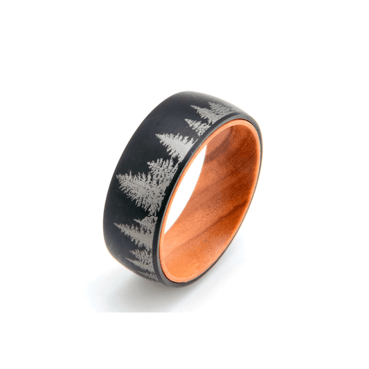Black Olive - Black Nature Ring Tungsten Forest Wedding Band with Olive Wood Sleeve