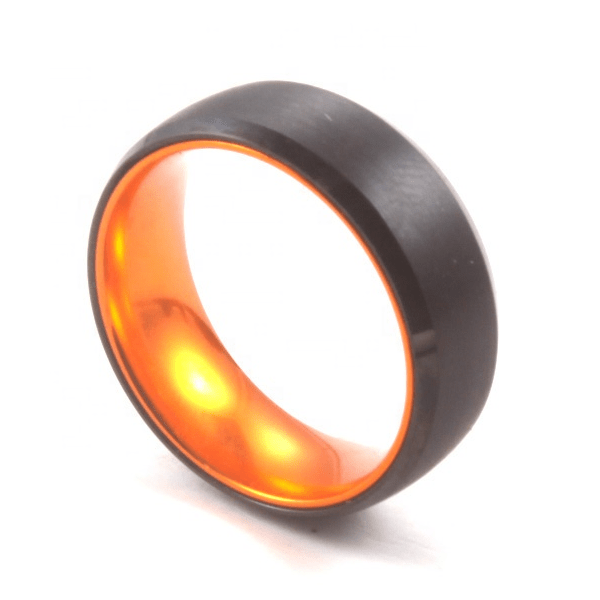 Orange Sleeve - Black Tungsten Wedding Band with Orange Aluminum Sleeve