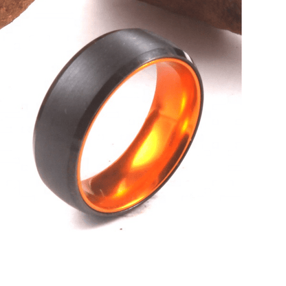 Orange Sleeve - Black Tungsten Wedding Band with Orange Aluminum Sleeve