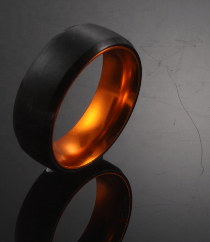 Orange Sleeve - Black Tungsten Wedding Band with Orange Aluminum Sleeve