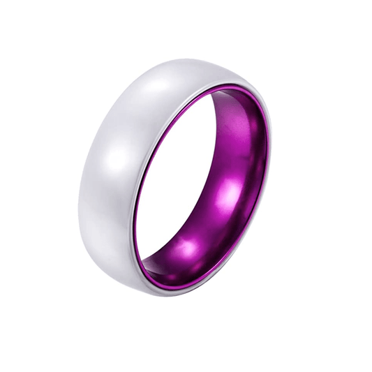 Purple Ceramic - White Ceramic Wedding Band with Purple Aluminum Sleeve