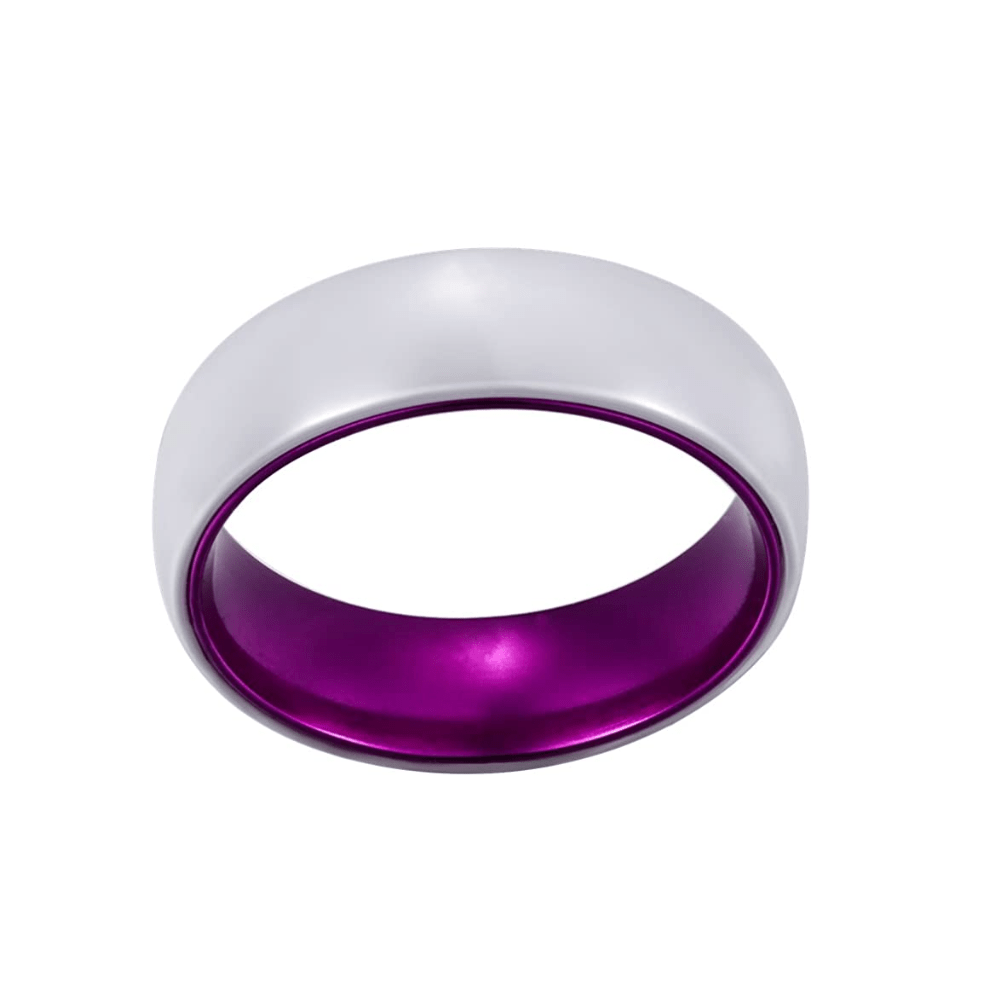 Purple Ceramic - White Ceramic Wedding Band with Purple Aluminum Sleeve