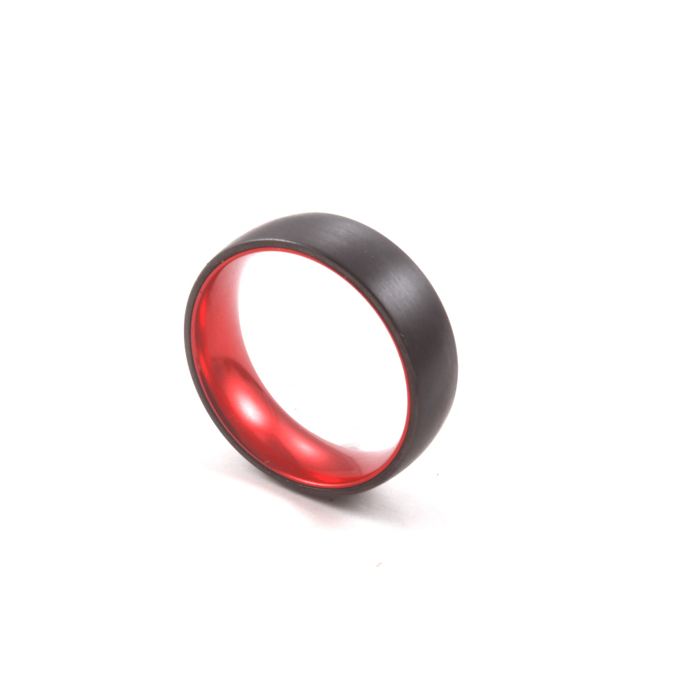Red Sleeve - Black Tungsten Wedding Band with Red Aluminum Sleeve