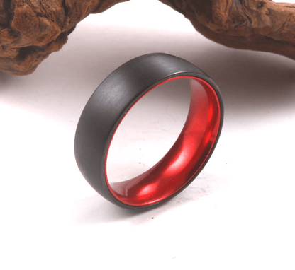 Red Sleeve - Black Tungsten Wedding Band with Red Aluminum Sleeve