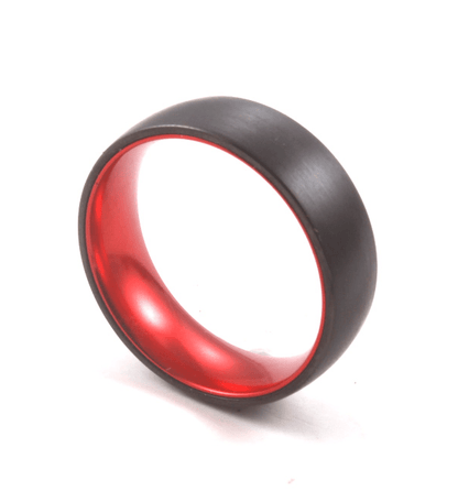 Red Sleeve - Black Tungsten Wedding Band with Red Aluminum Sleeve