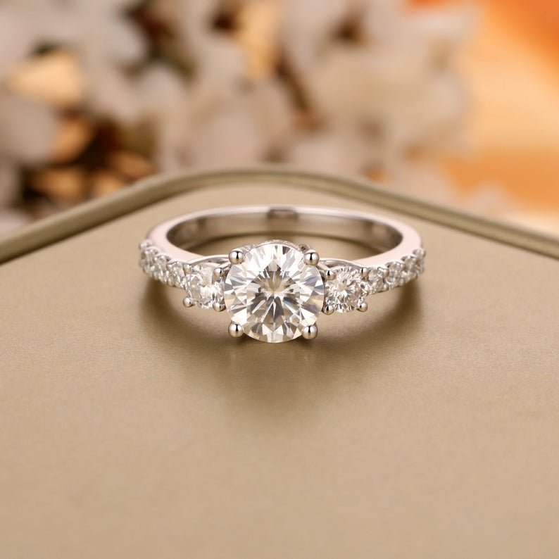 3 stone  Moissanite Engagement Ring