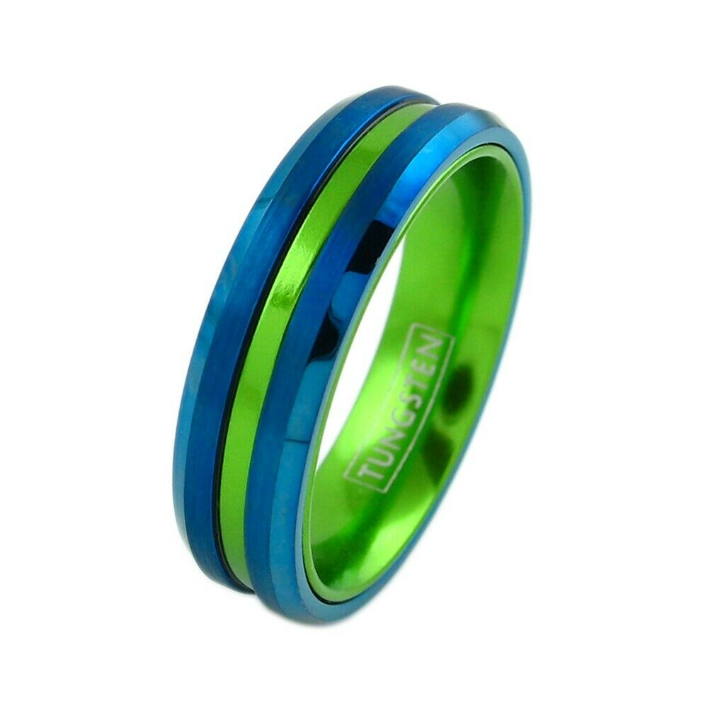 The Sea Hawk - Neon Green and Blue Tungsten Ring