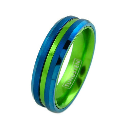 The Sea Hawk - Neon Green and Blue Tungsten Ring