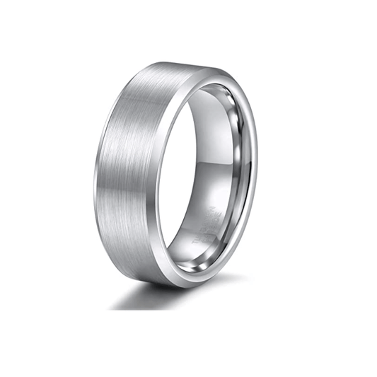 Silver Bullet - Men's Classic Silver Tungsten Wedding Band with Beveled Edges