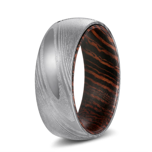 Damascus Wenge - Damascus Steel Wenge Wood Ring