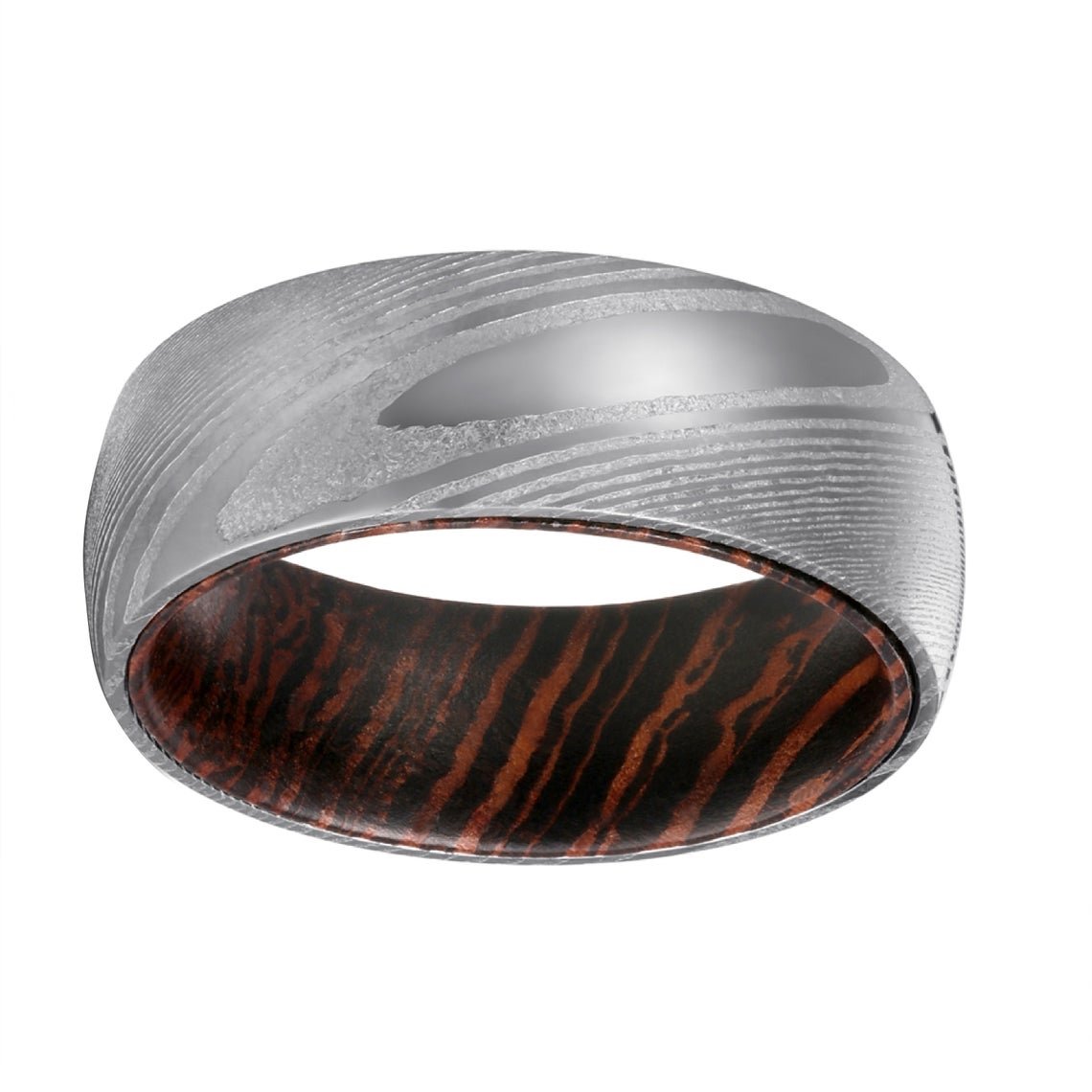 Damascus Wenge - Damascus Steel Wenge Wood Ring