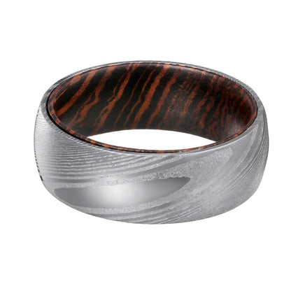 Damascus Wenge - Damascus Steel Wenge Wood Ring