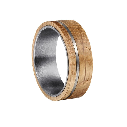 Whiskey Sliver - Whiskey Barrel Wood Silver Tungsten Ring