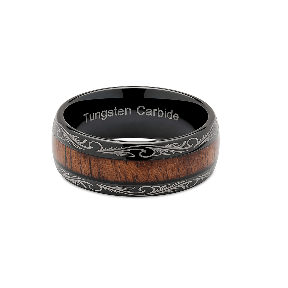 The Designer - Black Tungsten Wedding Band with Koa Wood Inlay